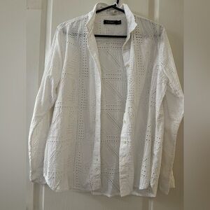 Ralph Lauren White Eyelet Button-Up Blouse cotton  XL